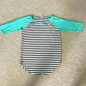 Maternity tee-3/4 inch sleeves-Black and White shirt with Mint green sleeves